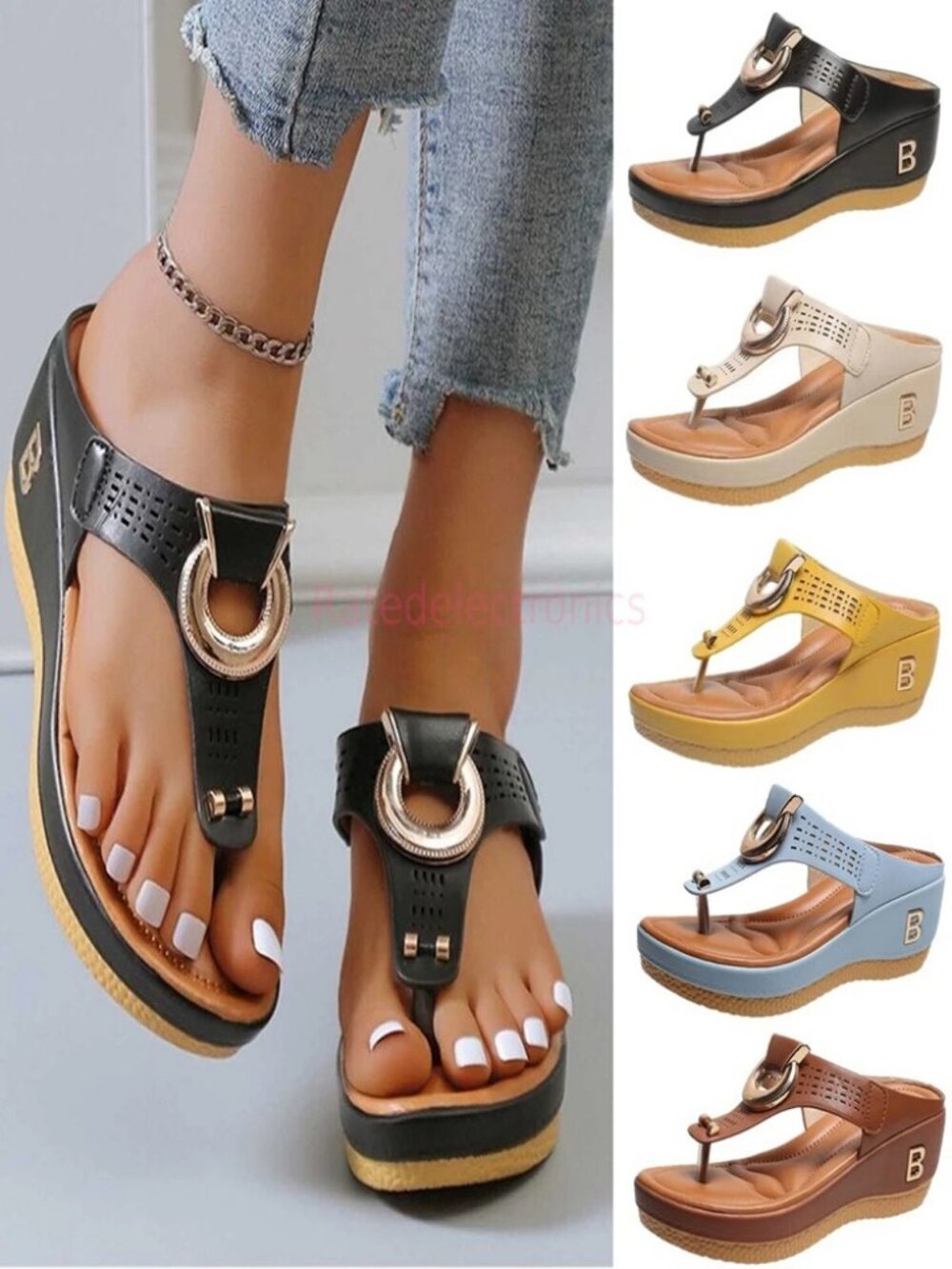 Anti-Slip Women Orthopedic Sandals Casual Beach Comfy Shoes Mid-Wedge Flip Flops - Picture 2 of 16